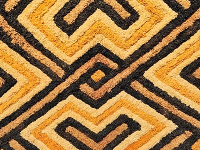 Detail of a Kasai velvet tapestry, hand-woven by the Kuba tribe people of the Kasai district of the Democratic Republic of Congo (Zaire).