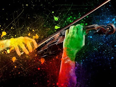 Illustration of hands playing violin.