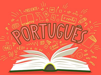 Illustration of a book and the words "Português".