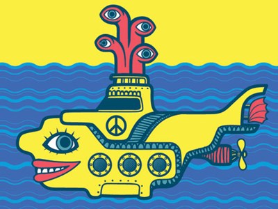 Illustration of a yellow submarine.
